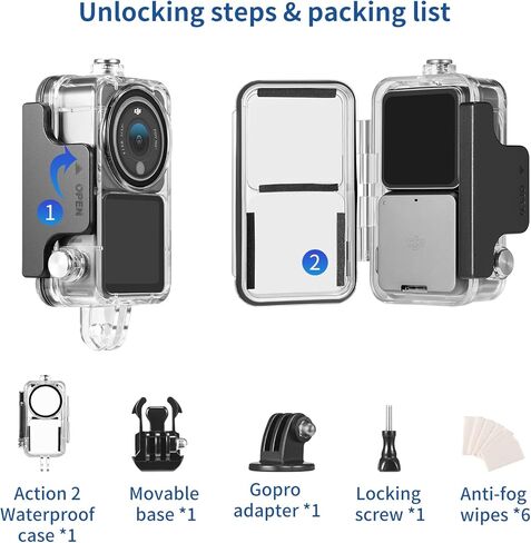 حافظة مقاومة للماء Osmo Action 2، حافظة غوص بطول 147 قدمًا/45 مترًا لـ DJI Osmo Action 2 Power Combo/DJI Action 2 ملحقات كاميرا كومبو مزدوجة الشاشة تحت الماء in Kuwait