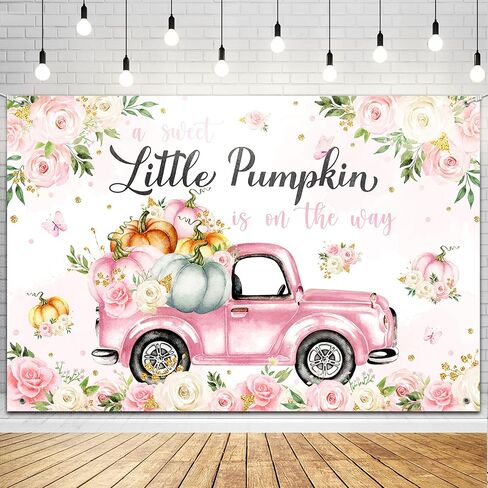 Little Pumpkin Baby Shower Decoration Backdrop for Boy A Sweet Little Pumpkin is On The Way Fall Blue Floral Truck Photography Background It's a Boy Party Decor Banner 5x3ft in Saudi Arabia