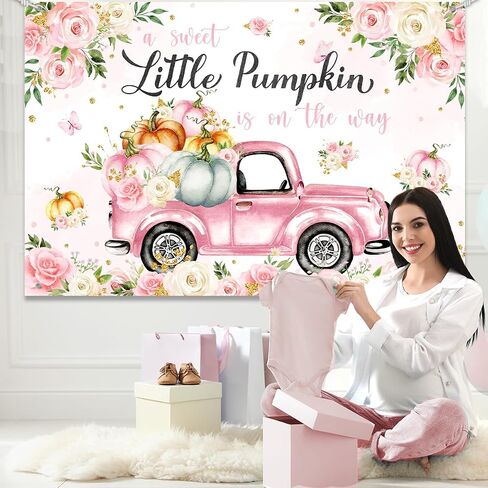 Little Pumpkin Baby Shower Decoration Backdrop for Boy A Sweet Little Pumpkin is On The Way Fall Blue Floral Truck Photography Background It's a Boy Party Decor Banner 5x3ft in Saudi Arabia