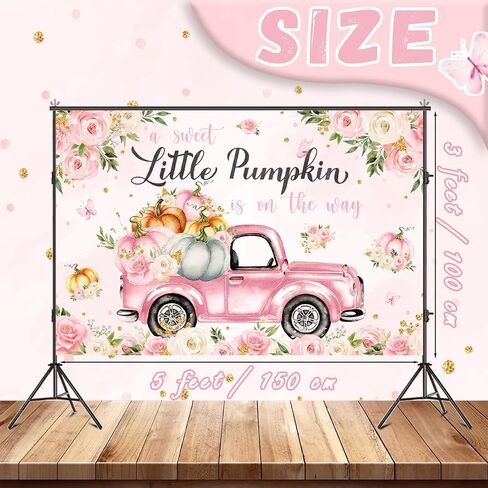 Little Pumpkin Baby Shower Decoration Backdrop for Boy A Sweet Little Pumpkin is On The Way Fall Blue Floral Truck Photography Background It's a Boy Party Decor Banner 5x3ft in Saudi Arabia