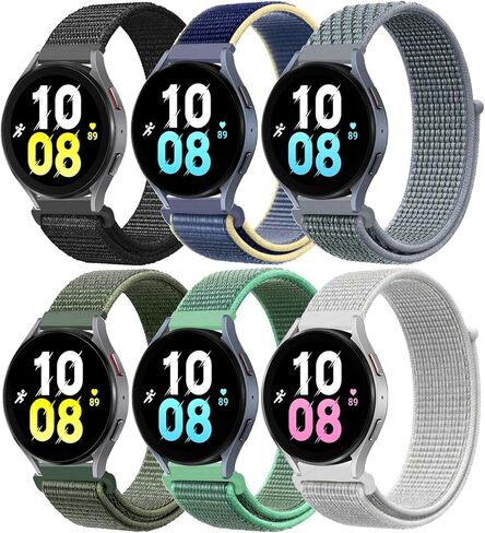 سوار نايلون 20 ملم لساعة سامسونج جالاكسي 7/6/5/4/FE 40 ملم 44 ملم/أكتيف 2/جالاكسي ووتش 5 برو 45 ملم/ 4 كلاسيكي 42 ملم 46 ملم/جالاكسي 6 كلاسيكي 43 ملم 47 ملم، 6 قطع من سوار المعصم القماشي الرياضي للنساء والرجال in Kuwait