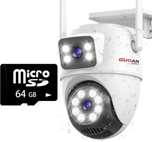 كاميرا أمان لاسلكية GUOANVISION ذات عدسة مزدوجة للربط في الهواء الطلق، كاميرا مراقبة PTZ بتقنية WiFi Bluetooth بدقة 6 ميجابكسل، رؤية 360 درجة، اكتشاف الإنسان، تتبع تلقائي، إنذار ضوئي، رؤية ليلية، صوت ثنائي الاتجاه in Kuwait