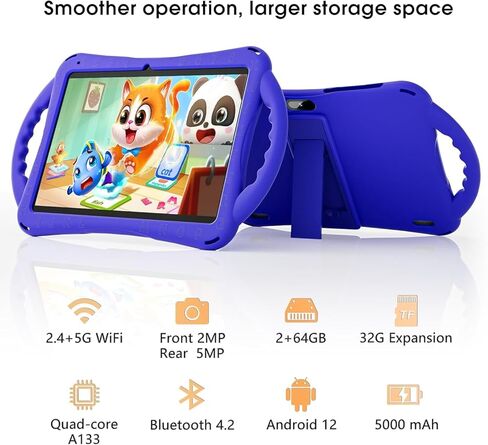 SGIN Android 12 Tablet for Kids, 2GB RAM 64GB ROM, 10 Inch Kids Tablet with Case, 1280 * 800 IPS, 2+5MP Camera, 2.4/5G WiFi, 5000mAh(Blue) in Kuwait
