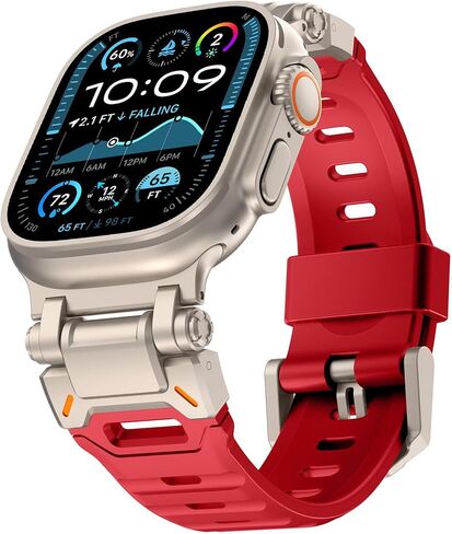 WINGLE FKM Rubber Band for Apple Watch Ultra 2 Band Ultra Band 49mm 46mm 45mm 44mm 42mm for Men Series 10 9 8 7 SE 6 5 4 3 2 1, Rugged FKM Military iWatch Sport Silicone Band with Metal Connector in Saudi Arabia