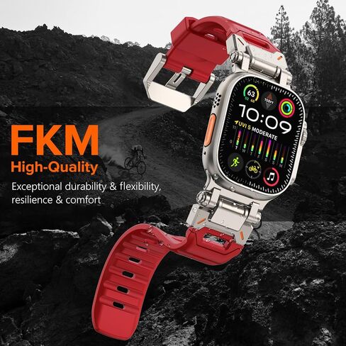 WINGLE FKM Rubber Band for Apple Watch Ultra 2 Band Ultra Band 49mm 46mm 45mm 44mm 42mm for Men Series 10 9 8 7 SE 6 5 4 3 2 1, Rugged FKM Military iWatch Sport Silicone Band with Metal Connector in Saudi Arabia