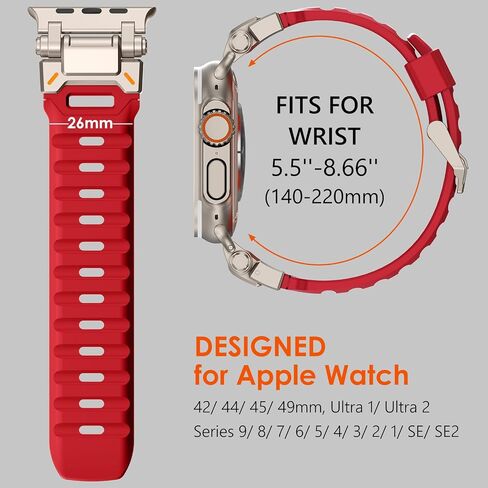 WINGLE FKM Rubber Band for Apple Watch Ultra 2 Band Ultra Band 49mm 46mm 45mm 44mm 42mm for Men Series 10 9 8 7 SE 6 5 4 3 2 1, Rugged FKM Military iWatch Sport Silicone Band with Metal Connector in Saudi Arabia