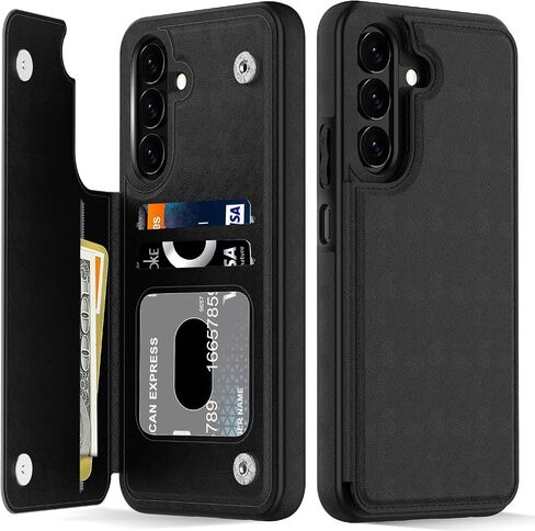 LETO for Samsung Galaxy A15 5G Wallet Case - Flip Folio Leather Cover - Card Holder, Kickstand - Fashionable Designs - Shockproof Protective Phone Case for Women and Girls - 6.5" - Black in Saudi Arabia