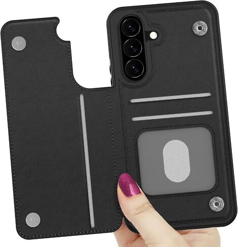 LETO for Samsung Galaxy A15 5G Wallet Case - Flip Folio Leather Cover - Card Holder, Kickstand - Fashionable Designs - Shockproof Protective Phone Case for Women and Girls - 6.5" - Black in Saudi Arabia