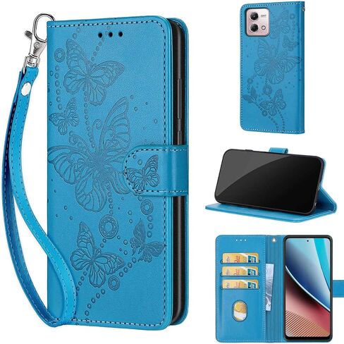 Designed for Motorola Moto G Stylus 4G 2023 Case Wallet,Women Flip Folio Cover with Embossed PU Leather Credit Card Holders Slots Wrist Strap Phone Case for Moto G Stylus 4G 2023 (Blue Butterfly) in Saudi Arabia