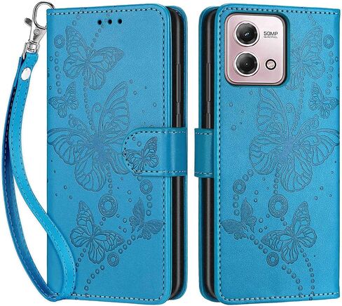 Designed for Motorola Moto G Stylus 4G 2023 Case Wallet,Women Flip Folio Cover with Embossed PU Leather Credit Card Holders Slots Wrist Strap Phone Case for Moto G Stylus 4G 2023 (Blue Butterfly) in Saudi Arabia