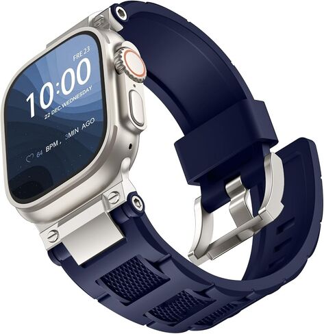R-Steel متوافق مع Apple Watch Ultra/Ultra 2 Band - 49 مم للرجال والنساء، أربطة رياضية ناعمة مقاومة للماء حزام عسكري من مادة TPU لسلسلة iWatch 10 46 مم 9/8/7 45 مم SE2/SE/6/5/4 44 مم 3/2/ 1 42 ملم in Kuwait