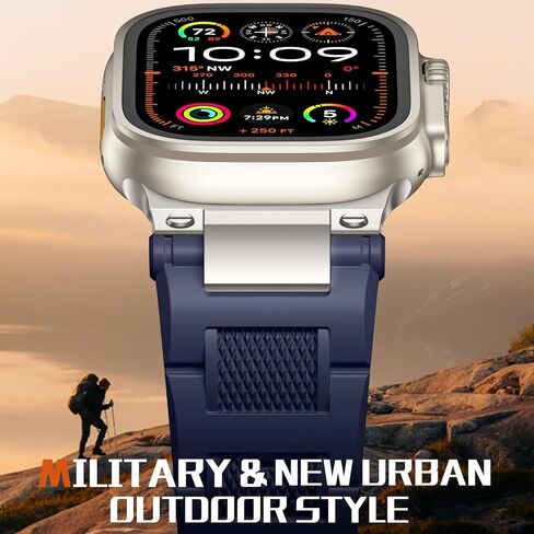 R-Steel متوافق مع Apple Watch Ultra/Ultra 2 Band - 49 مم للرجال والنساء، أربطة رياضية ناعمة مقاومة للماء حزام عسكري من مادة TPU لسلسلة iWatch 10 46 مم 9/8/7 45 مم SE2/SE/6/5/4 44 مم 3/2/ 1 42 ملم in Kuwait