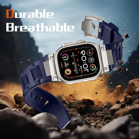 R-Steel متوافق مع Apple Watch Ultra/Ultra 2 Band - 49 مم للرجال والنساء، أربطة رياضية ناعمة مقاومة للماء حزام عسكري من مادة TPU لسلسلة iWatch 10 46 مم 9/8/7 45 مم SE2/SE/6/5/4 44 مم 3/2/ 1 42 ملم in Kuwait