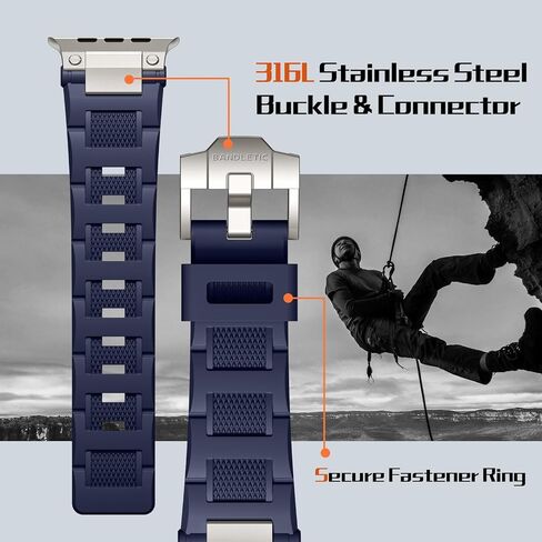 R-Steel متوافق مع Apple Watch Ultra/Ultra 2 Band - 49 مم للرجال والنساء، أربطة رياضية ناعمة مقاومة للماء حزام عسكري من مادة TPU لسلسلة iWatch 10 46 مم 9/8/7 45 مم SE2/SE/6/5/4 44 مم 3/2/ 1 42 ملم in Kuwait