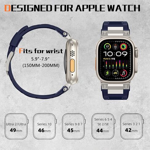 R-Steel متوافق مع Apple Watch Ultra/Ultra 2 Band - 49 مم للرجال والنساء، أربطة رياضية ناعمة مقاومة للماء حزام عسكري من مادة TPU لسلسلة iWatch 10 46 مم 9/8/7 45 مم SE2/SE/6/5/4 44 مم 3/2/ 1 42 ملم in Kuwait