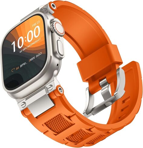 R-Steel متوافق مع Apple Watch Ultra/Ultra 2 Band - 49 مم للرجال والنساء، أربطة رياضية ناعمة مقاومة للماء حزام عسكري من مادة TPU لسلسلة iWatch 10 46 مم 9/8/7 45 مم SE2/SE/6/5/4 44 مم 3/2/ 1 42 ملم in Kuwait