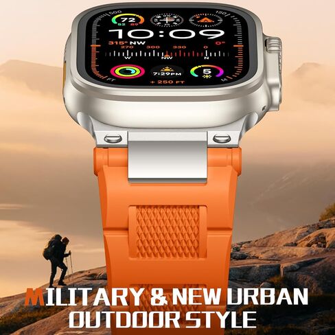 R-Steel متوافق مع Apple Watch Ultra/Ultra 2 Band - 49 مم للرجال والنساء، أربطة رياضية ناعمة مقاومة للماء حزام عسكري من مادة TPU لسلسلة iWatch 10 46 مم 9/8/7 45 مم SE2/SE/6/5/4 44 مم 3/2/ 1 42 ملم in Kuwait