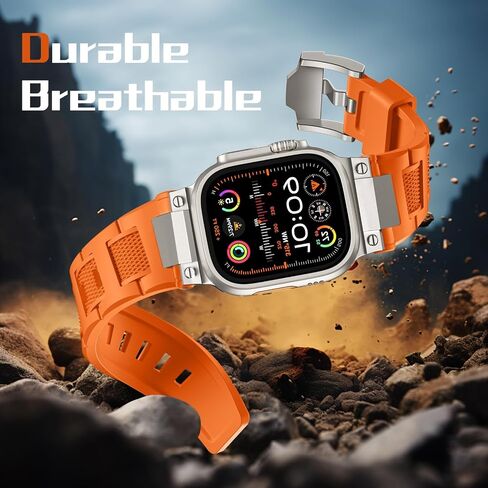 R-Steel متوافق مع Apple Watch Ultra/Ultra 2 Band - 49 مم للرجال والنساء، أربطة رياضية ناعمة مقاومة للماء حزام عسكري من مادة TPU لسلسلة iWatch 10 46 مم 9/8/7 45 مم SE2/SE/6/5/4 44 مم 3/2/ 1 42 ملم in Kuwait