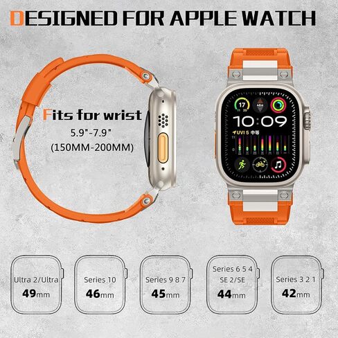R-Steel متوافق مع Apple Watch Ultra/Ultra 2 Band - 49 مم للرجال والنساء، أربطة رياضية ناعمة مقاومة للماء حزام عسكري من مادة TPU لسلسلة iWatch 10 46 مم 9/8/7 45 مم SE2/SE/6/5/4 44 مم 3/2/ 1 42 ملم in Kuwait