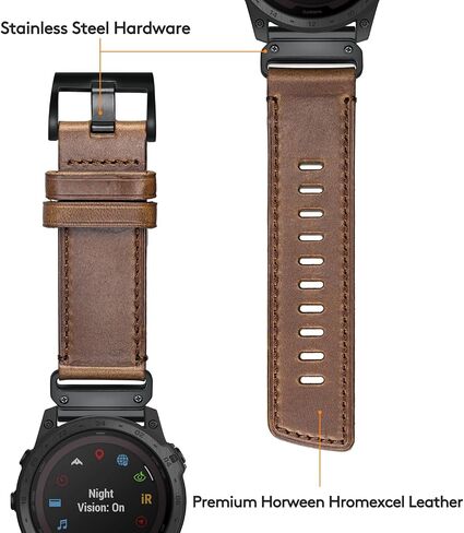 سوار ساعة من الجلد الناعم من Horween متوافق مع Garmin، حزام لـ Fenix/Forerunner/Approach/MARQ/Quatix / D2 Series/Instinct/Epix/Tactix/Foretrex in Kuwait