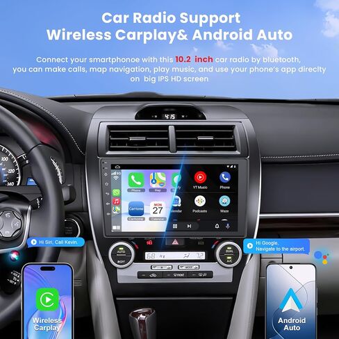 ستيريو راديو السيارة 4G+64G لسيارة Toyota Camry 2012 2013 2014، Carplay اللاسلكي وAndroid Auto مع Android 12 يدعم بلوتوث/GPS/WiFi/كاميرا احتياطية/SWC/FM، شاشة لمس IPS 10.2 بوصة لكامري in Kuwait