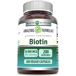Amazing Formulas Biotin Supplement -10,000mcg Capsules (Non-GMO,Gluten Free)- Supports Healthy Hair, Skin & Nails - Promotes Cell Rejuvenation (100 Count)