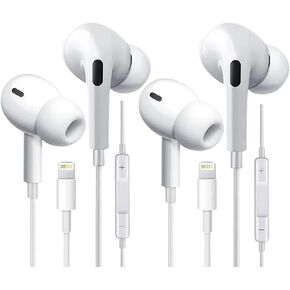 Premium Lightening Headphones with Built-in Microphone - Hi-Fi Stereo Sound, in-Line Controls, Noise Isolation, Ergonomic Design Headphones, White