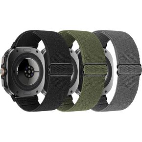 Elastic Nylon Band Compatible for Samsung Galaxy Watch Ultra Bands 47mm 2024, 3 Pack Adjustable Soft Breathable Sport Strap Replacement for Men Women