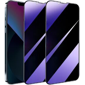 [2 Pack Compatible with iPhone 13 / iPhone 13 Pro/iPhone 14 Anti-Blue Light Privacy Screen Protector 6.1", Scratch Resistant, Anti-Shatter Tempered Glass Film, Rounded Edge Full Coverage