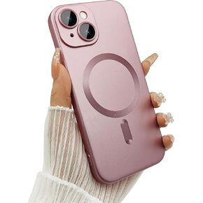 Magnetic case for iPhone 13 Phone Case for Women/Men, Matte Luxury Soft Metallic Luster Design with Camera Lens Protector, Compatible with Magsafe Case for iPhone 13 6.1"-Wine Red