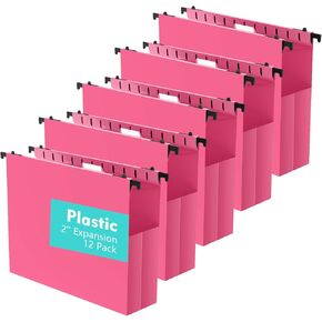 Ansook Extra Capacity Plastic Hanging File Folders Letter Size, 12 Pack Poly Bottom Reinforced Hang Folders, Heavy Duty 2 Inch Pocket Hanging Folder, Side Seal Hanging Folders,Black