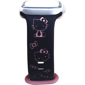 Cute Cartoon Two-Tone Engraved band Compatible with Apple Watch Bands 40mm 41mm 44mm 45mm 42mm 49mm 38mm Women, Soft Silicone Strap for iWatch Series 9 8 7 6 5 4 3 2 1 SE