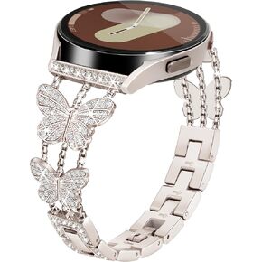 Compatible for Samsung Galaxy Watch 7 6 5 4 FE Band 40mm 44mm, Women Diamond Metal 20mm Watch Band for Samsung Watch Bands 7 6 5 4 FE/5 Pro/Watch 6 4 Classic/Watch 3 41mm/Active 2 (Rose Gold)