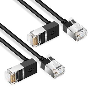Flexible Ethernet Cable 270 °Upward Angle15Ft-2pack Ultra Thin and Slim Rj45 Cat 6 LAN cord Gigabit rj45 for PC.Router. Printer. (Black)
