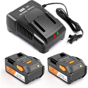 2-Pack 6.0Ah 18V Lithium Battery R840087 and Battery Charger Kit Compatible with Ridgid AEG