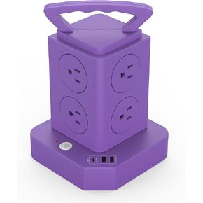 Power Strip Tower USB C, Surge Protector with 8 AC Outlet and 3 USB Ports, 6 FT Extension Cord, Desk Power Strip Surge Protector, USB Charging Station,Woman Cute Purple Office Desk Supplies