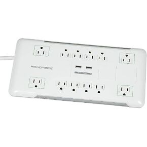 Monoprice Power & Surge - 12 Outlet Surge Protector Power Strip with 2 Built In 2.1A USB Charger Ports - 6 Feet - White | Cord UL Rated, 4, 230 Joules with Grounded and Protected Light Indicator