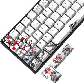 MOLGRIA Plum Blossoms Keycaps 80 Set, PBT Cherry Profile Key Caps for 60/75 Percent Cherry MX Switch Mechanical Gaming Keyboard ANSI/ISO French AZERTY Layout