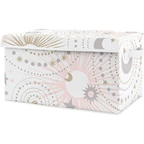 Sweet Jojo Designs Blush Pink, Gold and Grey Star and Moon Girl Baby Nursery or Kids Room Small Fabric Toy Bin Storage Box Chest for Celestial Collection