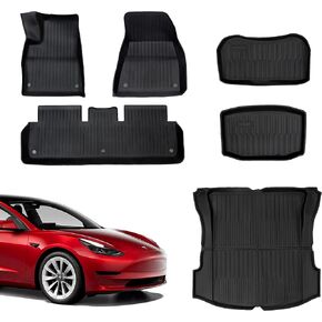Houseables Tesla Model Y Floor Mats, Model Y Accessories, Tesla Y Floor Mats, Tesla Accessories Model Y, Tesla All Weather Mats Model Y 7 Seater Floor Mats & Cargo Liners, 2023 2022 2021 2020, 7PC Set