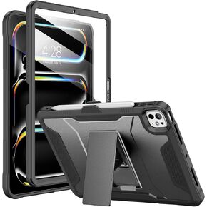 Soke Case for iPad Pro 11 Inch M4 (2024, 5th Generation), with Built-in Screen Protector and Kickstand, Rugged Full Body Protective Cover for Apple iPad Pro 11-Inch 5th Gen - Black
