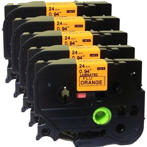 NEOUZA 5PK Compatible for Brother P-Touch Laminated Tze TZ Label Tape Cartridge 24mm x 5m (TZe-B51 Black on Fluorescent Orange)