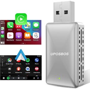 محول CarPlay اللاسلكي ومحول Android Auto اللاسلكي 2 في 1 سلكي إلى Carplay اللاسلكي/Android Auto Dongle للسيارات OEM من 2016، iPhone iOS 10+/Android 11+ (رمادي فضي)
