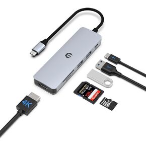 Tiergrade USB C Hub, 6 in 1 USB C Adapter, 4K Display Docking Station with USB-A 3.0 Port, USB-A 2.0 Port, 100W Power Delivery, SD/TF Slot, Multiport Hub for USB-C Laptops