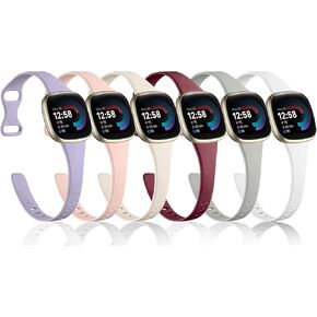 aceyoon Slim Bands For Women Compatible With Fitbit Versa 3/ Versa 4 / Sense/Sense 2 Watch, Durable Soft Thin Sports Watch Wristband Replacement (6 Pack)