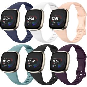 aceyoon Slim Bands For Women Compatible With Fitbit Versa 3/ Versa 4 / Sense/Sense 2 Watch, Durable Soft Thin Sports Watch Wristband Replacement (6 Pack)