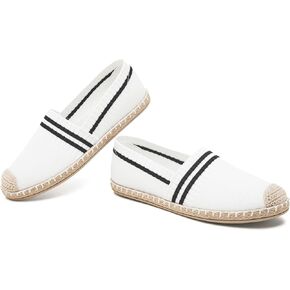 FINIWOR Slip on Shoes Womens,Breathable Espadrilles for Womens Flat Shoes,Comfortable Loafers Shoes,Classic White and Black Ballet Flat,Washable Walking Shoes Women