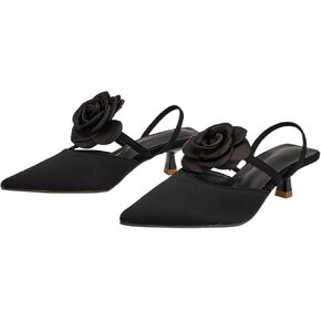 Women's Closed Pointed Toe 3D Flower Kitten Heel Mule Sandals Sexy One-Strap Non-Slip Slip-On Low Kitten Heeled Slingback Dress Prom Pumps for Wedding Party