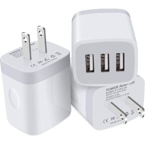 3 Port Wall Charger, 5V 3.1A USB Plugs, MultiPort Travel USB Wall Plug Home Charging Block Cube Compatible iPhone 13 12 11 Pro XS Max, Samsung Galaxy S22 S21 FE S10, Note 20 10,V35 THINQ Q7 G7
