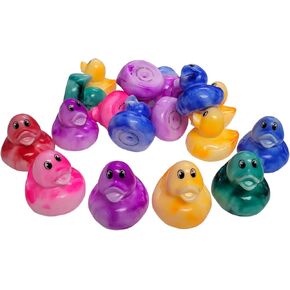 Colorful Marble Rubber Duckies - 2" Tall (6 Ducks) Collectable Colorful Ducks Great for Dash Display and Bath Play, 6 Pack